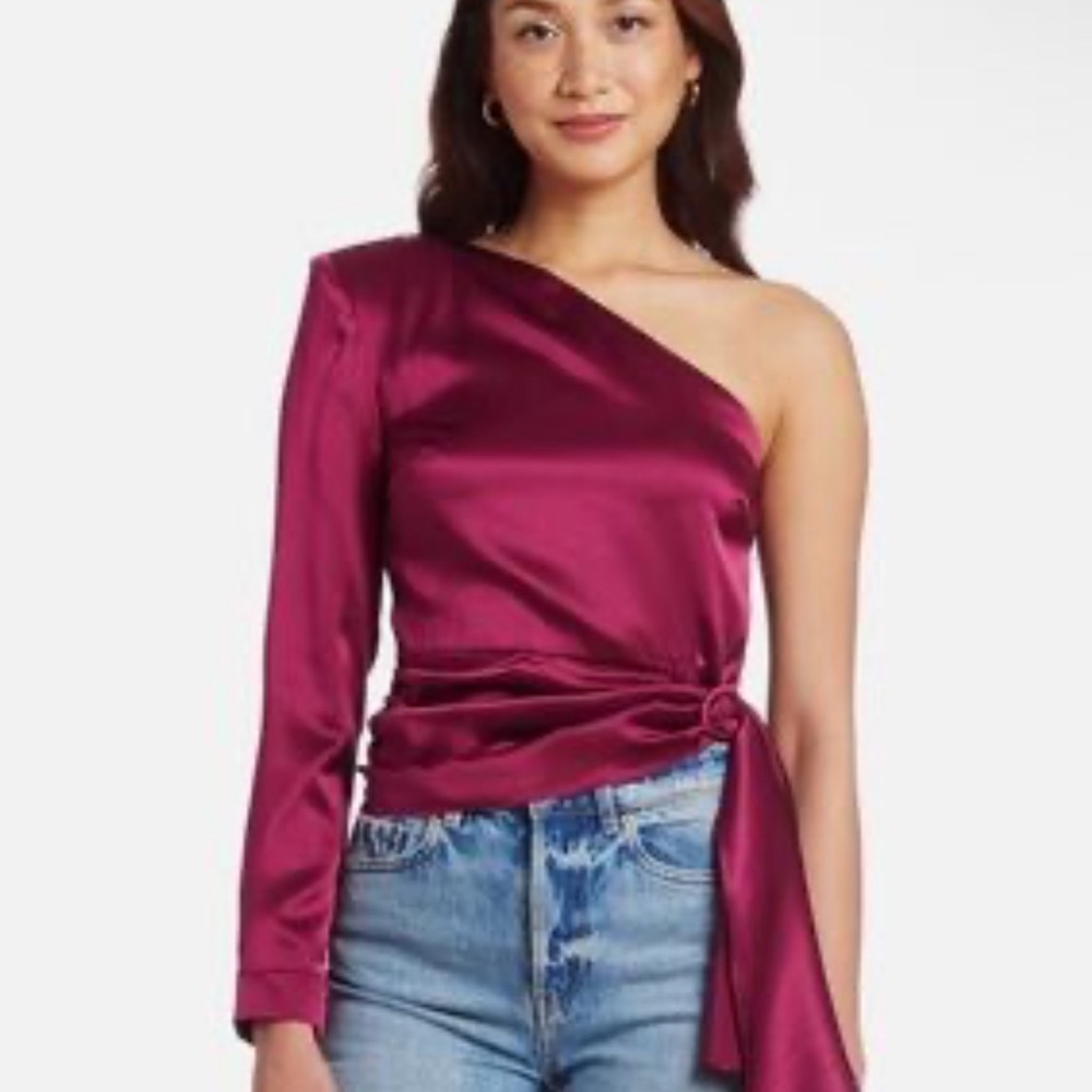 Amanda Uprichard 100% Silk Aubrianna Top Purple Magents One Shoulder Blouse L